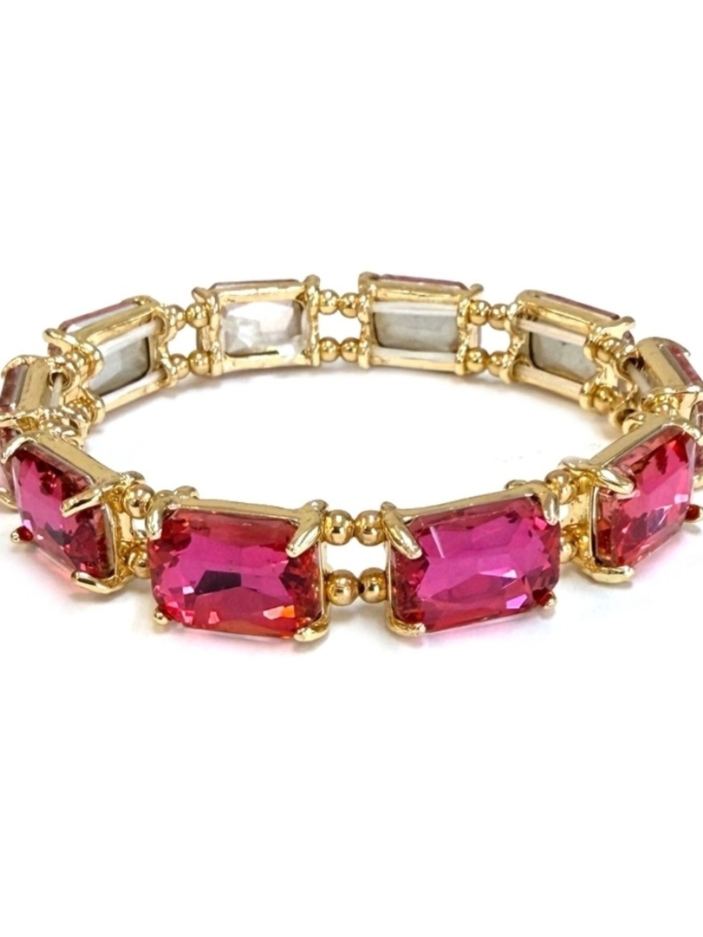 Midi Emerald Cut Crystal Glass Beads Stretch Tennis Bracelet